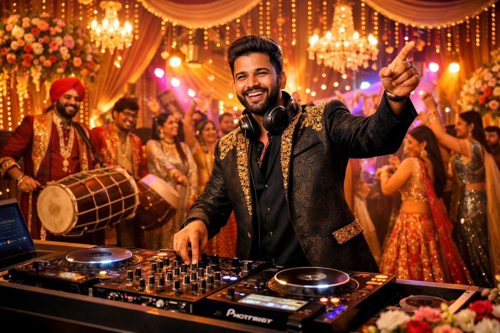 DJ playing Bollywood music at a festive celebration